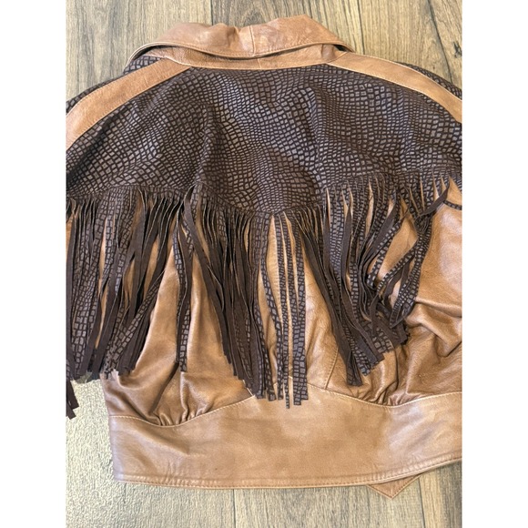 Vintage 1990s RUDY'S LEATHER JACKET WOMEN'S MEDIUM BROWN FRINGE MADE IN‎ MEXICO - Picture 3 of 13